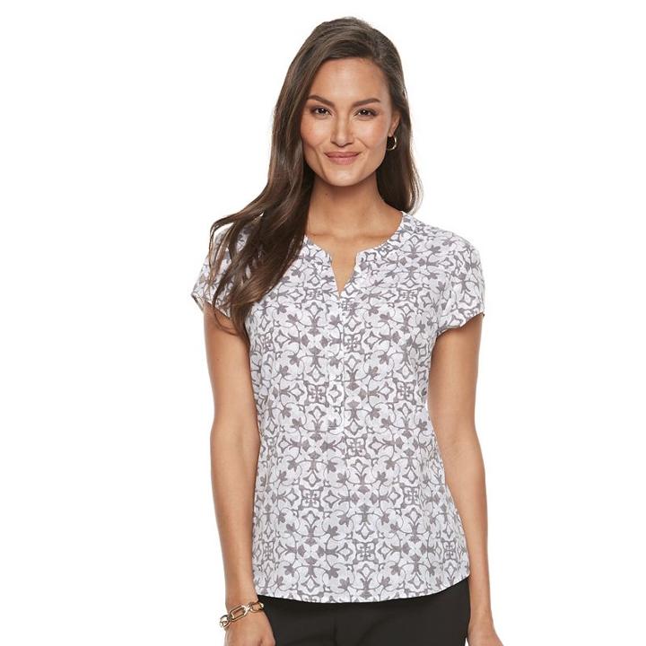 Women's Croft & Barrow&reg; High-low Hem Crepe Henley, Size: Large, Light Grey