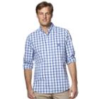 Men's Chaps Classic-fit Plaid Easy-care Poplin Button-down Shirt, Size: Small, Blue