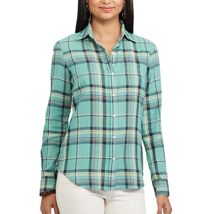 Women's Chaps Plaid Twill Shirt, Size: Large, Green Oth