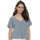 Juniors' Mudd&reg; Button-front Crop Top, Teens, Size: Small, Light Blue