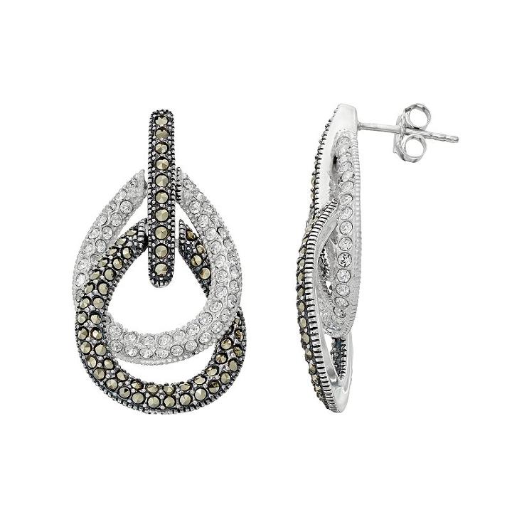 Lavish By Tjm Sterling Silver Crystal & Marcasite Teardrop Earrings, Women's, Multicolor