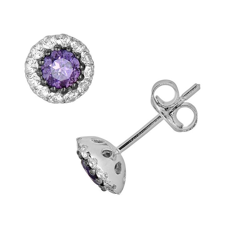 Oro Leoni Sterling Silver Amethyst And White Topaz Stud Earrings - Made With Genuine Swarovski Gemstones, Women's, Purple