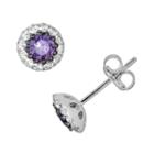 Oro Leoni Sterling Silver Amethyst And White Topaz Stud Earrings - Made With Genuine Swarovski Gemstones, Women's, Purple