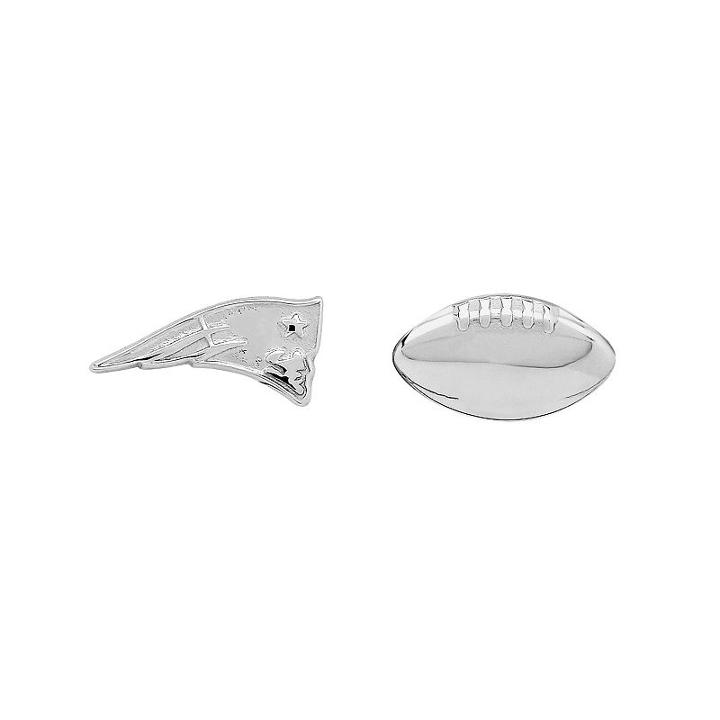 New England Patriots Team Logo & Football Mismatch Stud Earrings, Women's, Silver