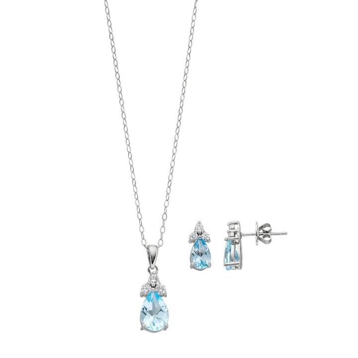 Sterling Silver Sky Blue Topaz & Cubic Zirconia Jewelry Set, Women's