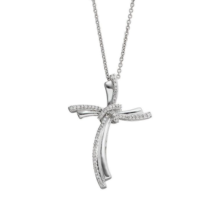 1/8 Carat T.w. Diamond Sterling Silver Cross Pendant Necklace, Women's, White