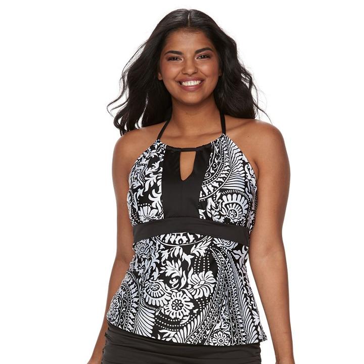 Plus Size Apt. 9&reg; Paisley High-neck Halterkini Top, Women's, Size: 2xl, Black