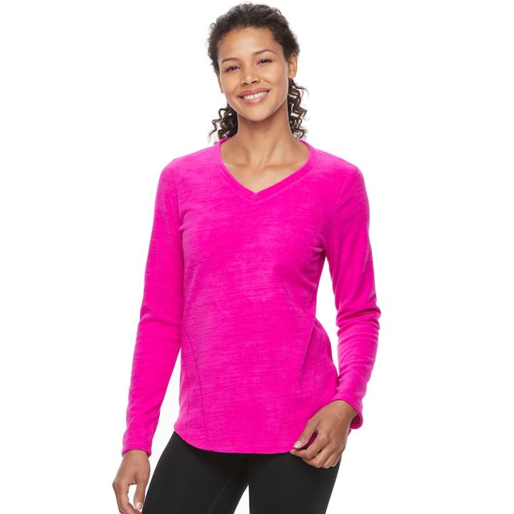 Women's Tek Gear&reg; Microfleece V-neck Tee, Size: Xs, Dark Pink