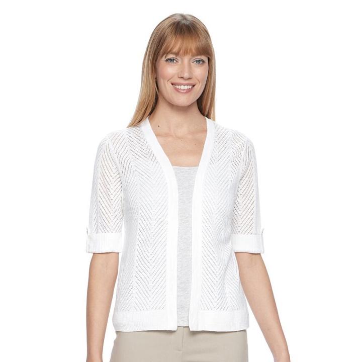 Women's Croft & Barrow&reg; Open Work Cropped Cardigan, Size: Xxl, White