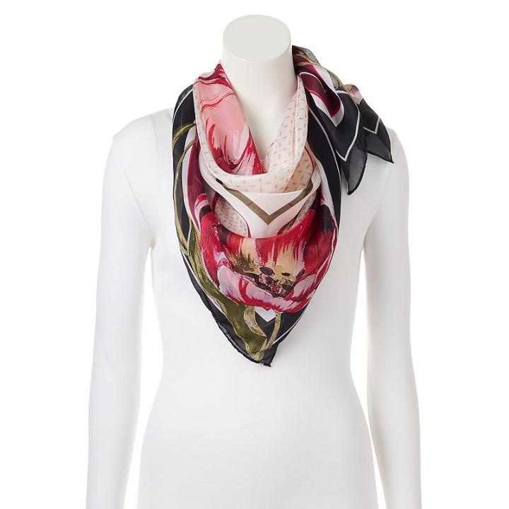 Dana Buchman Tulip Border Square Scarf, Women's, Dark Pink