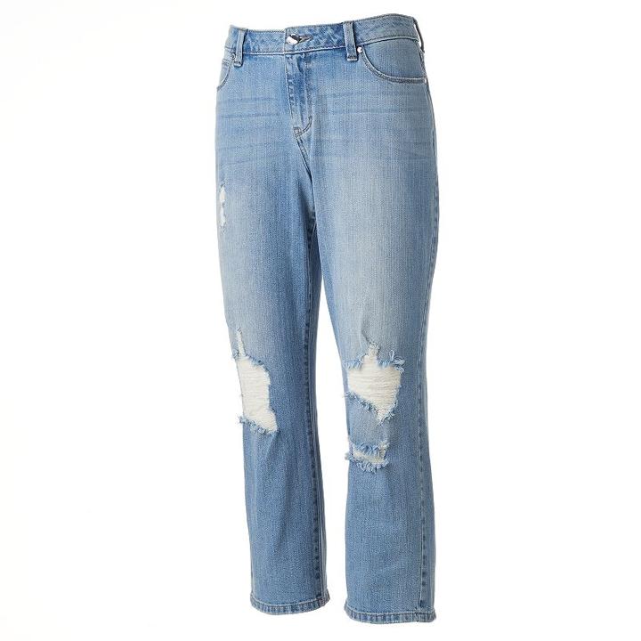 Women's Jennifer Lopez Destructed Straight-leg Crop Jeans, Size: 16 Avg/reg, Blue Other