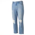 Women's Jennifer Lopez Destructed Straight-leg Crop Jeans, Size: 16 Avg/reg, Blue Other