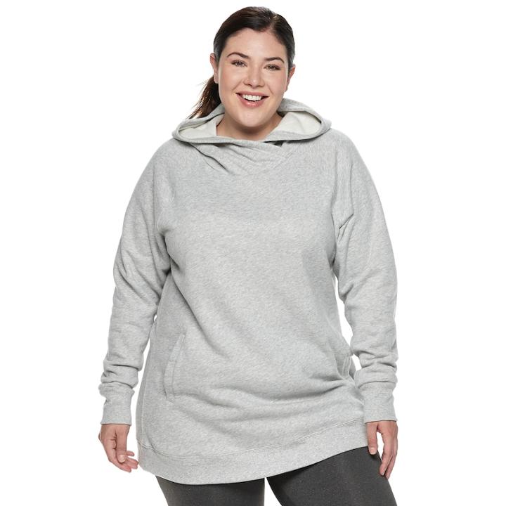 Plus Size Tek Gear&reg; Fleece Raglan Tunic Hoodie, Women's, Size: 3xl, Light Grey