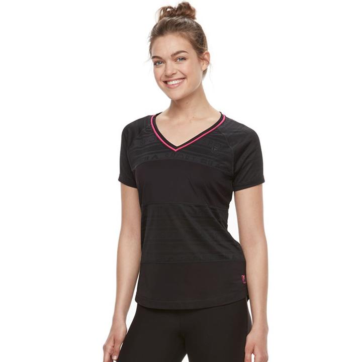 Women's Fila Sport&reg; Jacquard Contrast V-neck Tee, Size: Medium, Black