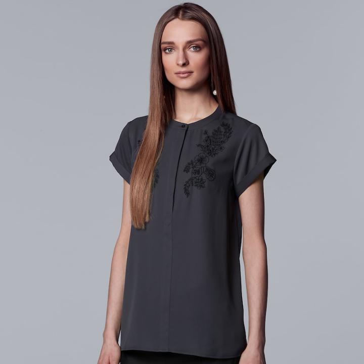 Women's Simply Vera Vera Wang Essential Embroidered Popover Top, Size: Xs, Grey