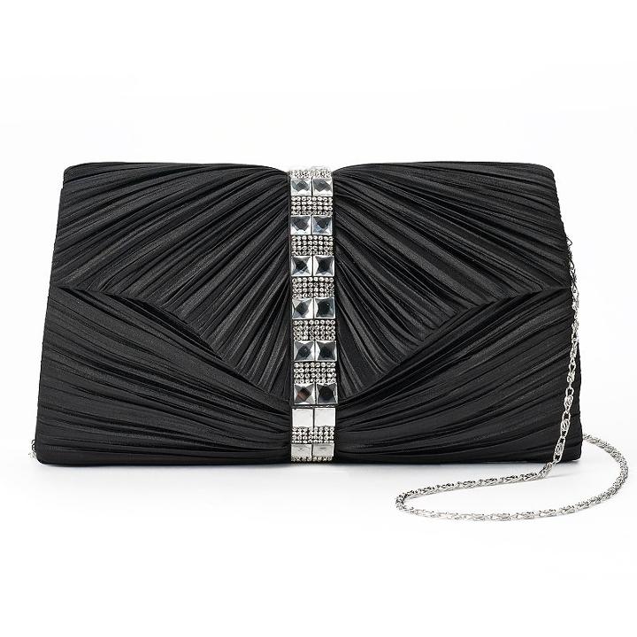 Gunne Sax By Jessica Mcclintock Florence Satin Ruched Rhinestone Clutch, Women's, Black