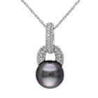 10k White Gold Tahitian Cultured Pearl & 1/5 Carat T.w. Diamond Interlock Pendant Necklace, Women's, Size: 17, Black