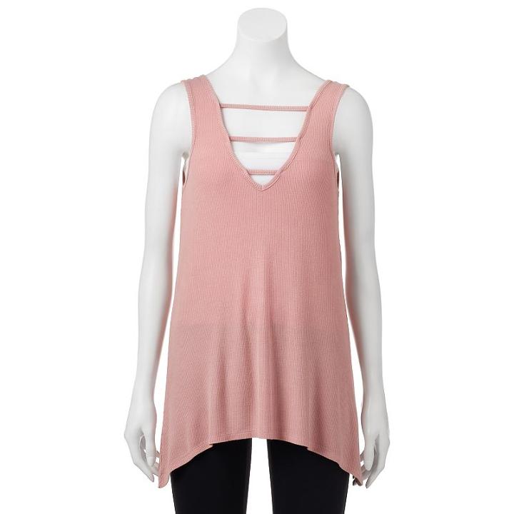 Madden Nyc Juniors' Ribbed Strappy V-neck Tank, Girl's, Size: Xs, Brt Pink