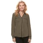 Juniors' Candie's&reg; Piped Roll-tab Blouse, Teens, Size: Large, Green