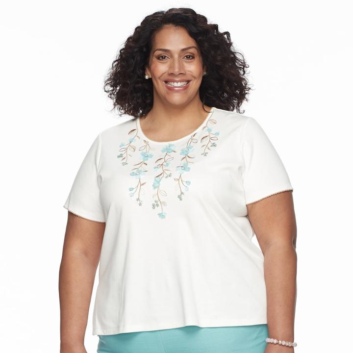 Plus Size Alfred Dunner Studio Embroidered Short-sleeve Sweater, Women's, Size: 2xl, Embroidered Flower