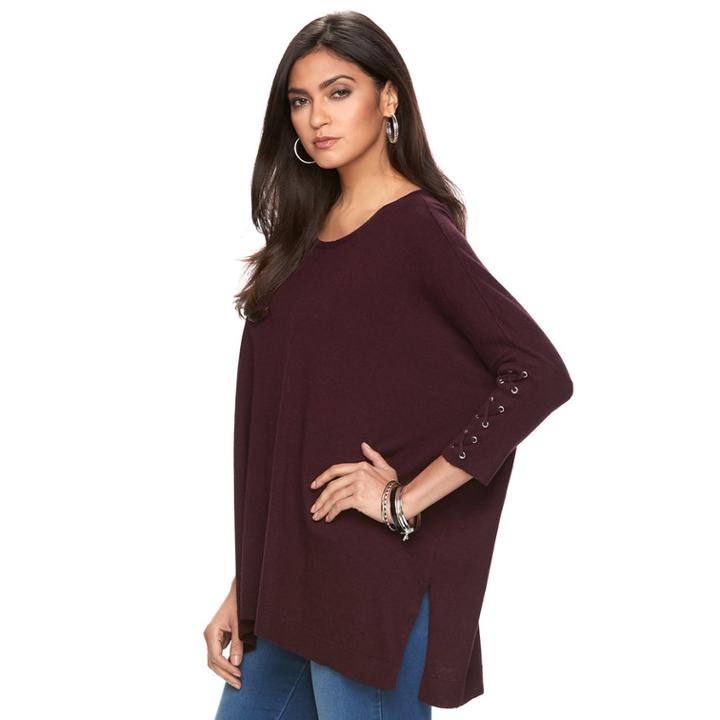 Petite Jennifer Lopez Lace-up Dolman Caftan Sweater, Women's, Size: Ps/pm, Light Red