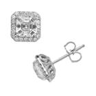 Emotions Sterling Silver Frame Stud Earrings - Made With Swarovski Zirconia, Women's, White
