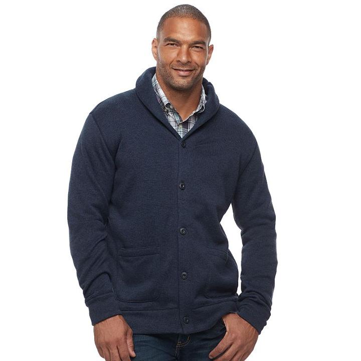 Big & Tall Sonoma Goods For Life&trade; Classic-fit Fleece Shawl-collar Cardigan Sweater, Men's, Size: 2xb, Blue (navy)