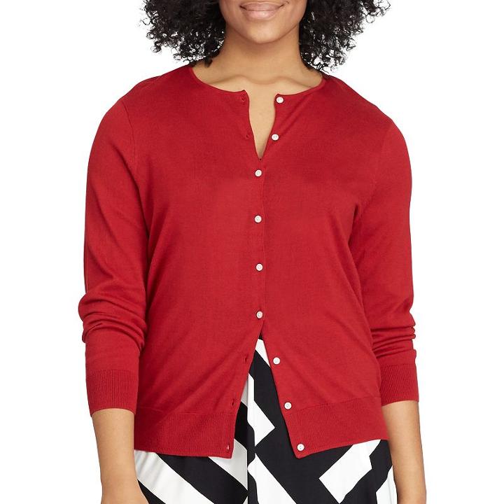 Plus Size Chaps Button-front Cardigan, Women's, Size: 3xl, Red Overfl