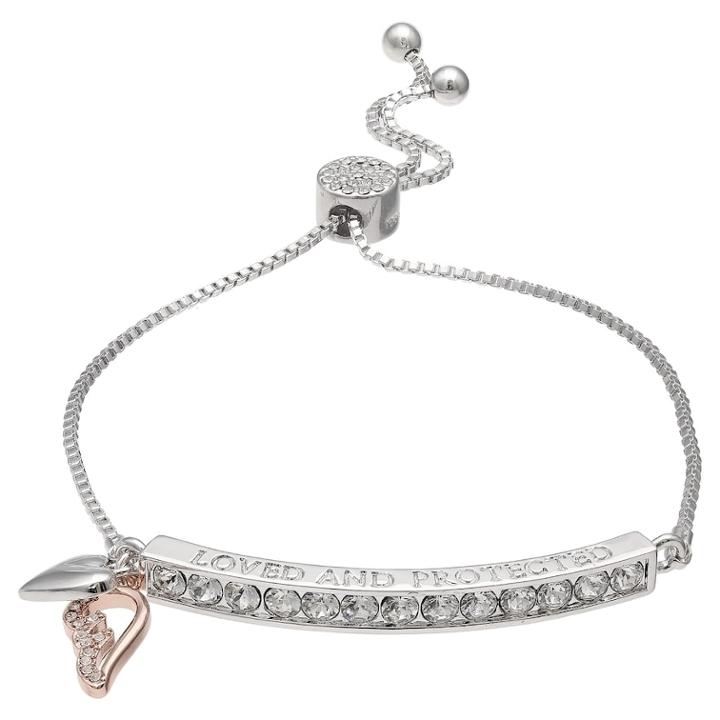 Brilliance Loved And Protected Adjustable Bracelet With Swarovski Crystals, Women's, Size: 8, White