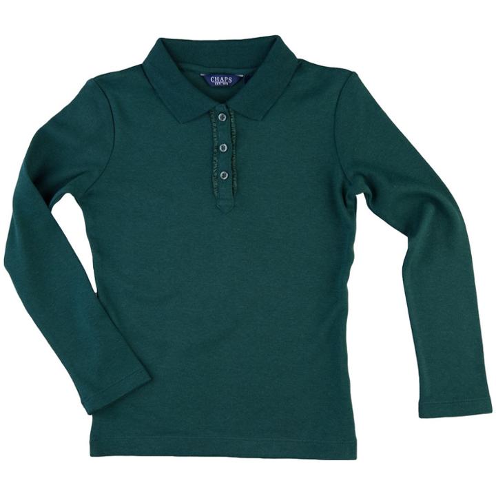 Girls 4-6x Chaps Ruffled Placket School Uniform Polo, Size: Medium, Green Oth