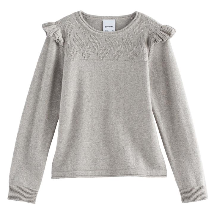 Girls 4-12 Sonoma Goods For Life&trade; Flutter Sleeve Pullover Sweater, Size: 10, Med Grey