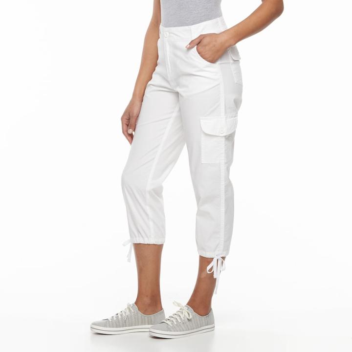 Women's Caribbean Joe Drawstring Cargo Capris, Size: 12, White