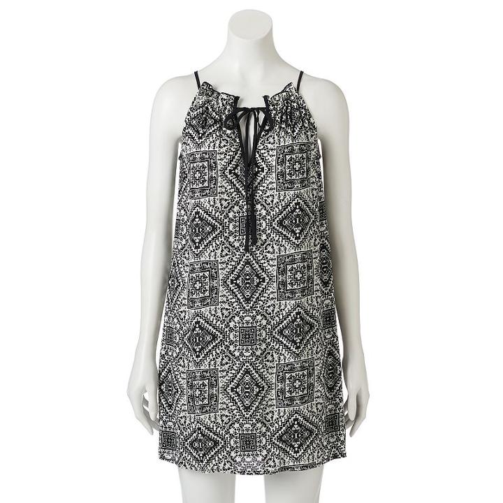 Juniors' Speechless Medallion Tie-neck Shift Dress, Girl's, Size: Small, White Oth
