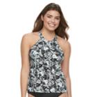 Women's A Shore Fit Tummy Slimmer High-neck Tankini Top, Size: 8, Black