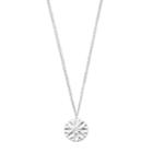 Floral Stamp Disc Pendant Nickel Free Long Necklace, Women's, Silver