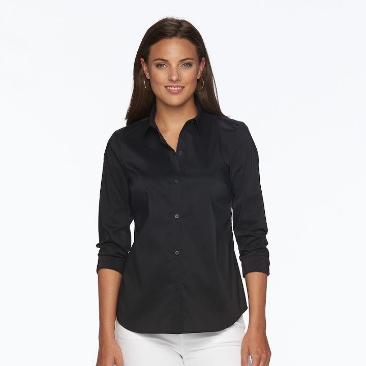 Women's Apt. 9&reg; Essential Wrinkle-resistant Shirt, Size: 14, Black