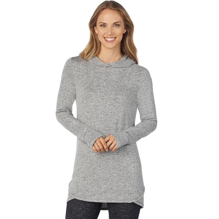 Women's Cuddl Duds Soft Knit Long Sleeve Tunic Hoodie, Size: Small, Med Grey
