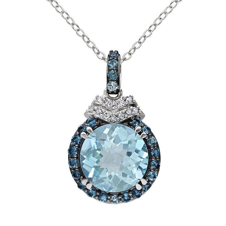 Sky Blue Topaz, London Blue Topaz & Diamond Accent Sterling Silver Halo Pendant Necklace, Women's, Size: 18