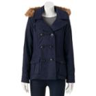 Juniors' Urban Republic Wool Double-breasted Peacoat, Girl's, Size: Large, Blue (navy)
