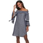 Women's Hope & Harlow Off-the-shoulder Chambray Dress, Size: 14, Blue (navy)