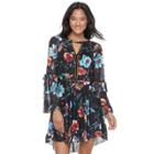 Juniors' Up By Ultra Pink Floral High-low Skater Dress, Teens, Size: Small, Black