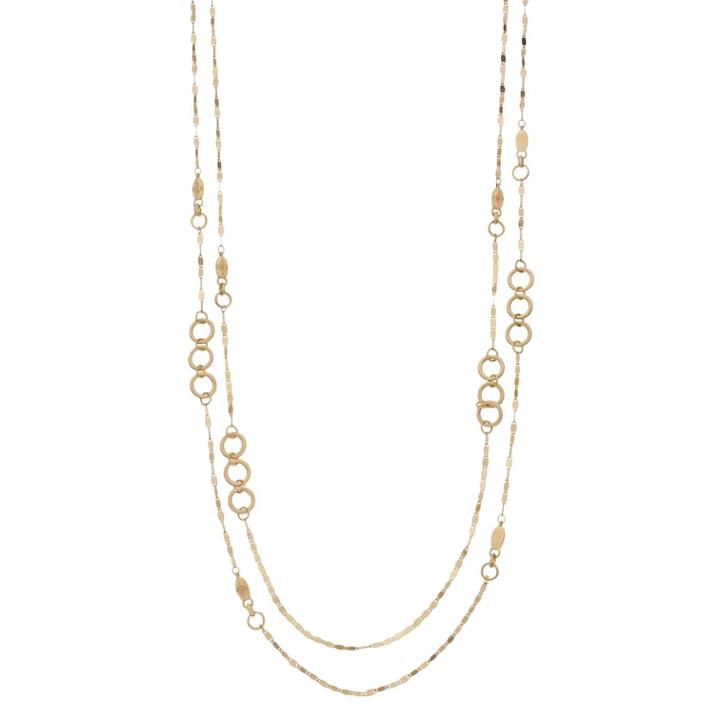 Long Ring Detail Multistrand Necklace, Women's, Gold