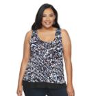 Plus Size Jennifer Lopez Printed Mesh-trim Tank, Women's, Size: 1xl, Blue (navy)