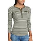Women's Chaps Striped Henley Top, Size: Medium, Green