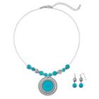 Simulated Turquoise Round Pendant Necklace & Drop Earring Set, Women's, Turq/aqua