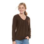 Women's Sonoma Goods For Life&trade; Cable Knit V-neck Sweater, Size: Xxl, Dark Brown