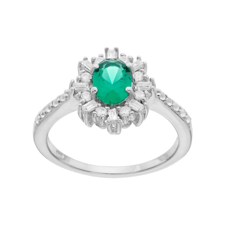 Sterling Silver Simulated Emerald & Lab-created White Sapphire Halo Ring, Women's, Size: 7, Green