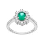 Sterling Silver Simulated Emerald & Lab-created White Sapphire Halo Ring, Women's, Size: 7, Green