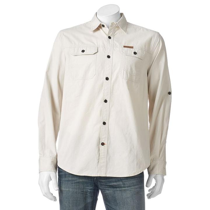 Men's Field & Stream Brushed Poplin Button-down Shirt, Size: Large, Dark Beige
