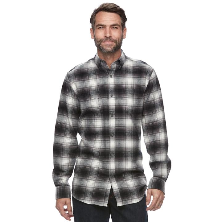 Big & Tall Croft & Barrow&reg; True Comfort Plaid Classic-fit Flannel Button-down Shirt, Men's, Size: Xl Tall, Med Grey